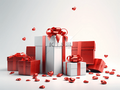圣诞礼盒促销背景图片_红色礼盒爱心蝴蝶结节礼日广告背景