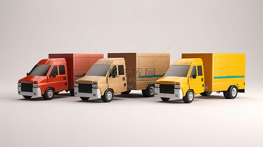 3d 渲染的商业货车装载纸板箱交付