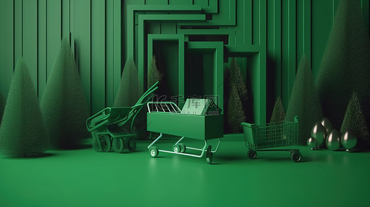 绿色雪花背景背景图片_绿色木质背景，带有 3d 圣诞促销模板，用于在线购物，为徽标和文本提供充足的空间