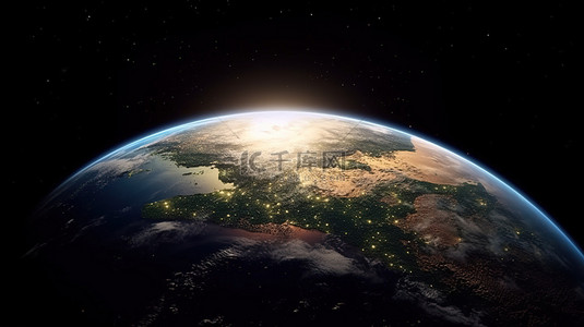 在 3D 渲染中从太空看到地球的黎明