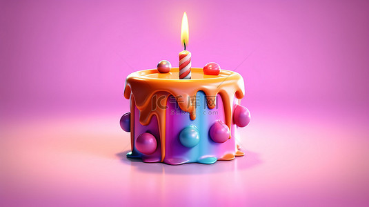 快乐蛋糕背景图片_3d 渲染节日生日蛋糕与点燃的蜡烛