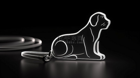 狗狗卡通图背景图片_动物 3d 风格的单色轮廓狗皮带图标的单色 3d 渲染