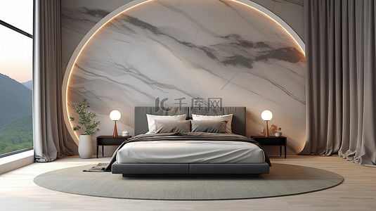 简约的酒店起居室和卧室空间，配有 3D 渲染墙壁装饰