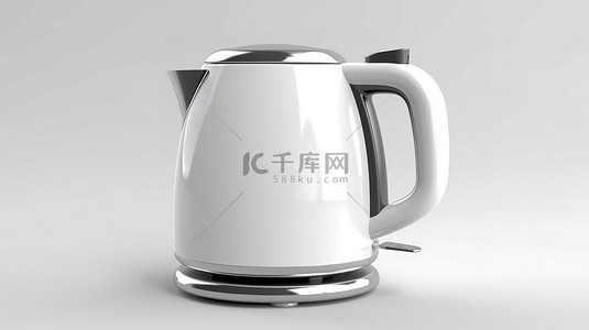 咖啡背景图片_空白白色表面上的当代电热水壶或茶壶 3D 插图