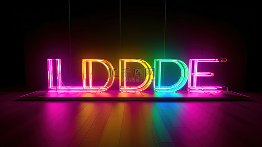 光芒四射的骄傲令人惊叹的霓虹灯图像与彩虹发光体现了 3D 渲染中的 LGTB 概念