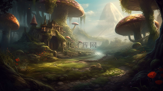 绿色生态叶子背景图片_游戏蘑菇森林
