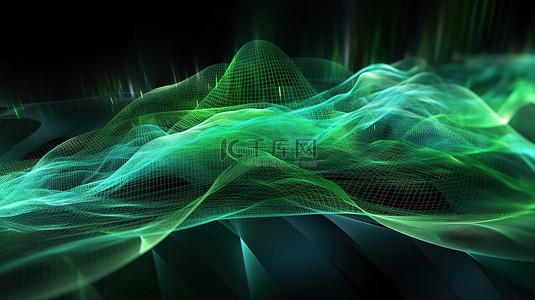 流背景图片_网络空间中绿色数字落线几何流的高速大数据连接 3D 渲染