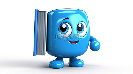 充值背景图片_蓝皮书人物吉祥物的 3D 渲染，白色背景上带有抽象电池充电