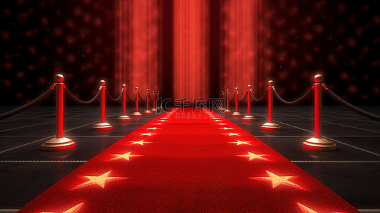 平台管理背景图片_红地毯上的星形平台由 3d 双聚光灯照明