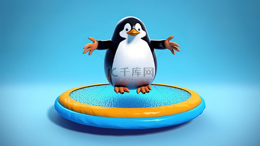 小图卡通背景图片_胖乎乎的企鹅在 3d 蹦床上弹跳