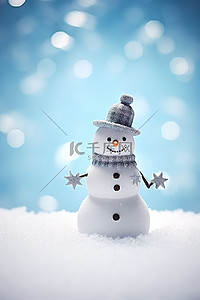 冬天背景图片_一个雪人站在蓝色背景下