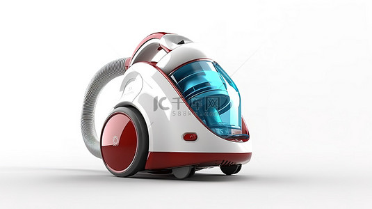白色背景上现代吸尘器的革命性家电 3D 渲染