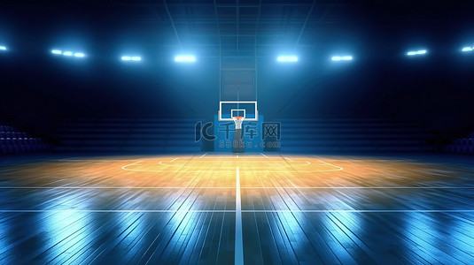 篮球赛背景图片_明亮灯光下废弃的篮球场3D渲染运动场背景