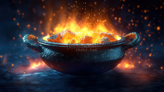 卡尔达诺加密货币在火热大锅中的 3D 渲染