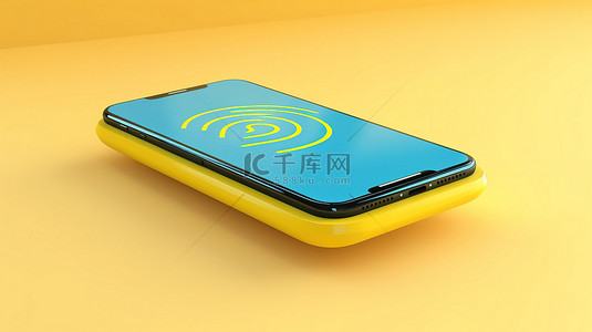 黄色背景，带有电话和蓝色 3D wifi 符号，非常适合添加文本