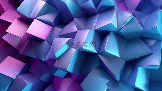 紫色三角渐变背景图片_具有蓝色和紫色结构渐变的 3d 渲染几何背景