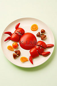 螃蟹螃蟹背景图片_用坚果和辣椒装饰的红蟹盘