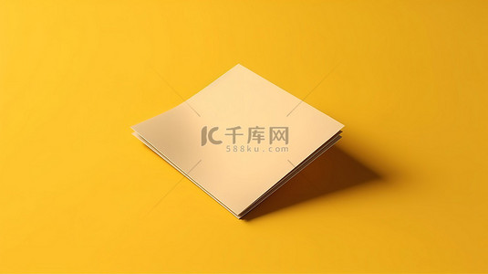 优雅的方形小册子小册子和邀请样机，带有软封面和黄色背景 3D 渲染上的逼真阴影