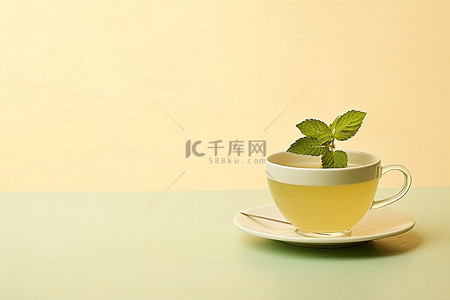 茶背景图片_小枝叶薄荷茶
