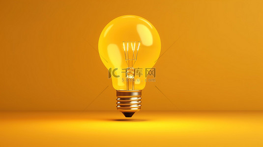 黄色吊灯背景图片_用灯泡照亮黄色背景的教育和创造力 3D 渲染
