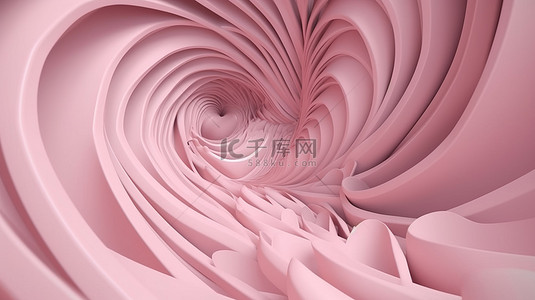 浪漫的心形墙与柔和的粉红色旋转漩涡艺术在 3D 渲染