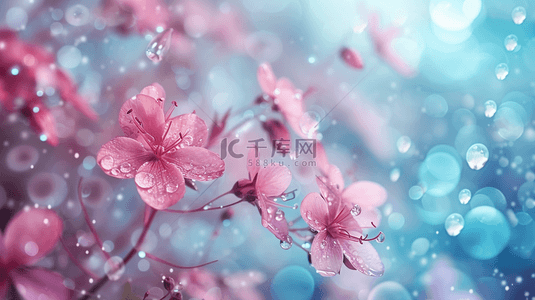 春天雨水节气雨中桃花背景图片