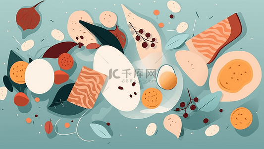 小吃组合背景图片_食物抽象插画背景