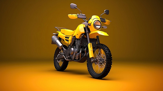 摩托车背景图片_适合旅行的时尚黄色耐力摩托车的 3D 插图