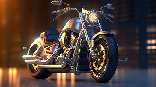 工作室环境中摩托车的 3D 渲染和插图
