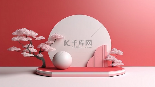 抽象的日本灵感背景，用于在 3D 渲染中展示产品极简主义