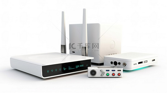 移动宽带宽带背景图片_白色背景上家庭网络系统的独立 3D 插图