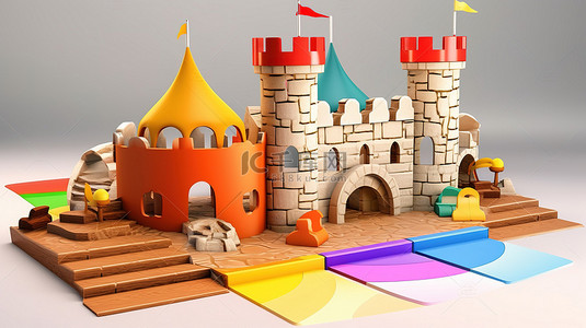 卡通城堡 3d 渲染与产品展示的讲台