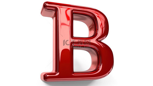 白色背景，带小写字母 b 和金属红色汽车漆 3d 渲染字体
