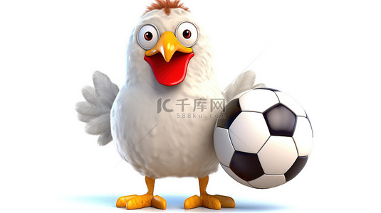 滑稽的 3d 鸡，带有标志和足球