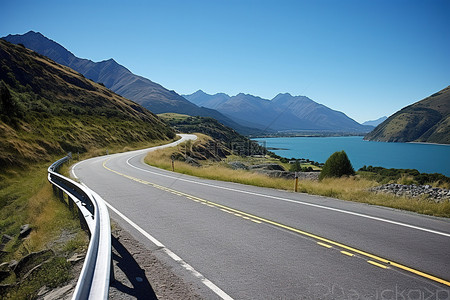 矢量女人做普拉背景图片_蜿蜒的道路 凯库拉 南岛 新西兰 南岛