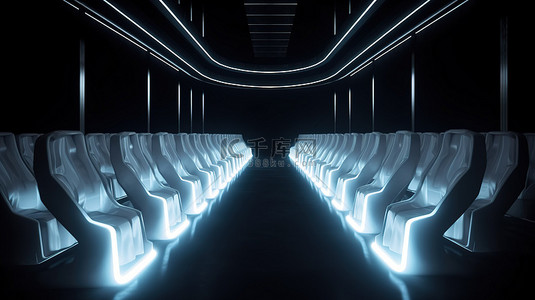 霓虹灯风格的电影院，以 3D 形式展示一排排柔软的白色卡通椅子