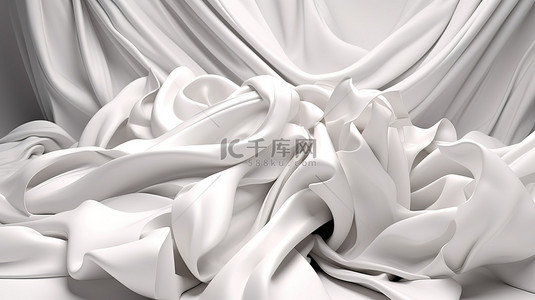 以白色丝绸为特色的时尚抽象艺术背景 3D 渲染