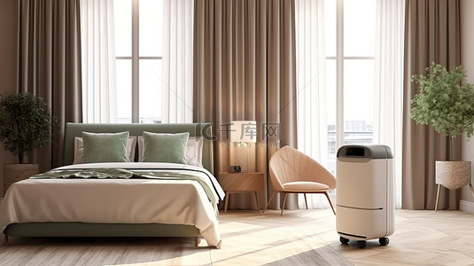卧室便携式空调的 3D 渲染