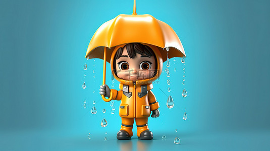 卡通小孩运动雨具，采用有趣的 3D 角色设计