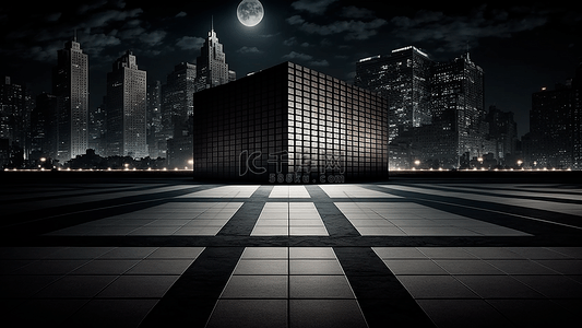 建筑广角月亮夜色