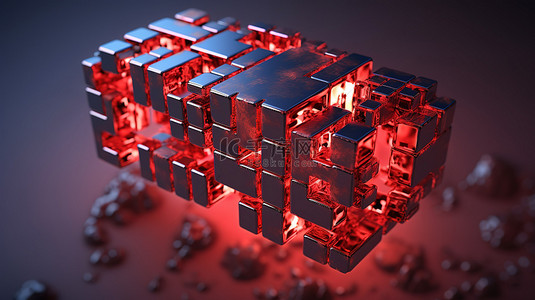 3d 渲染的铁元素红色抽象几何符号