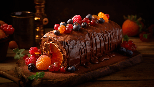 草莓水果背景背景图片_甜点木柴蛋糕水果背景