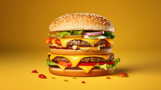概念 3D 渲染汉堡包和强迫性暴饮暴食和节食的快餐困境