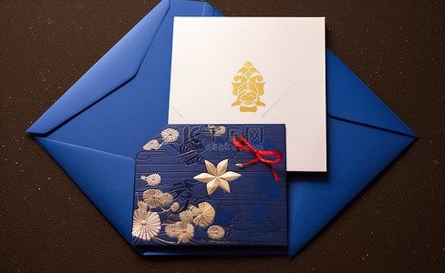 名片背景图片_名片旁边有一个蓝色金色红色紫色和金色信封
