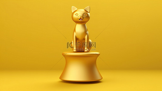 两大特点背景图片_猫科动物徽章是一个 3D 渲染的社交媒体图标，其特点是栖息在发光底座上的黄金猫符号
