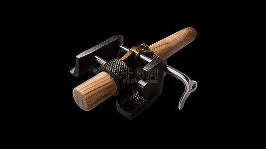 黑色背景上细木工夹具的木工工具 3D 渲染