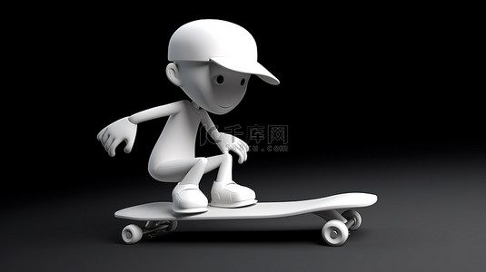 运动跳跃的男人背景图片_3D 渲染中滑板上的卡通风格人物