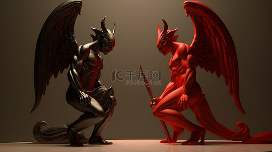 跑步人背景图片_善恶力量天使和恶魔的 3d 插图