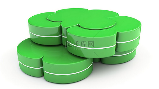 孤立的圆形绿色箭头的 3D 渲染，表示白色背景上的云存储和数据同步