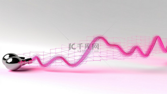心跳背景背景图片_白色背景的 3D 医学渲染与粉红色心电图形状听诊器